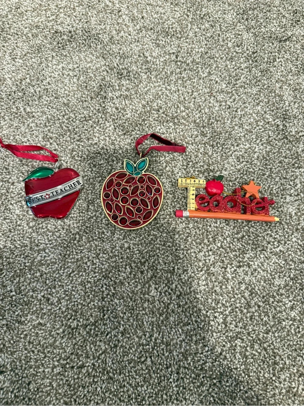 Teacher Apple Ornaments Trio - Red & Green